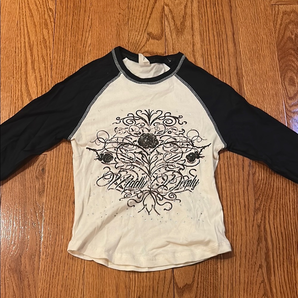 Urban Outfitters Black and Cream Long Sleeve Tee